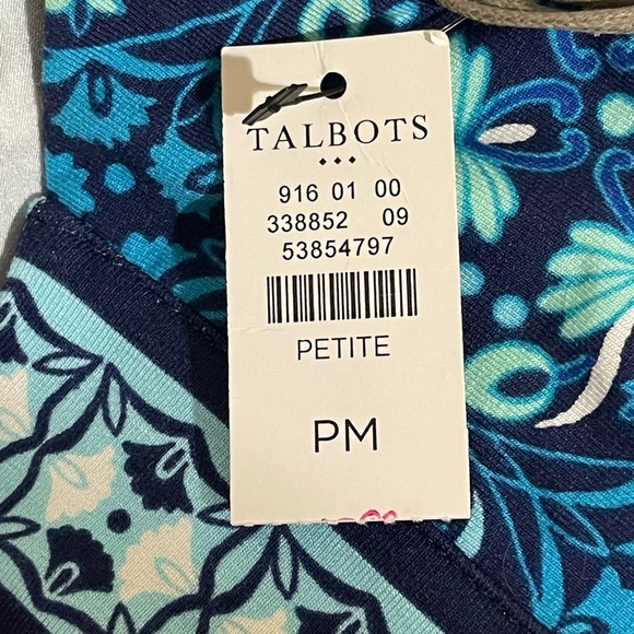 TALBOTS BLUE & WHITE MEDALLION FLORAL PRINT SLEEVELESS DRESS NWTS SZ MP - Picture 5 of 8